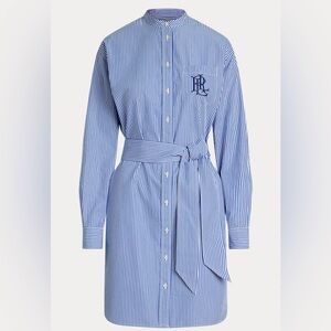 Lauren Ralph Lauren Striped Belted Broadcloth Shirtdress